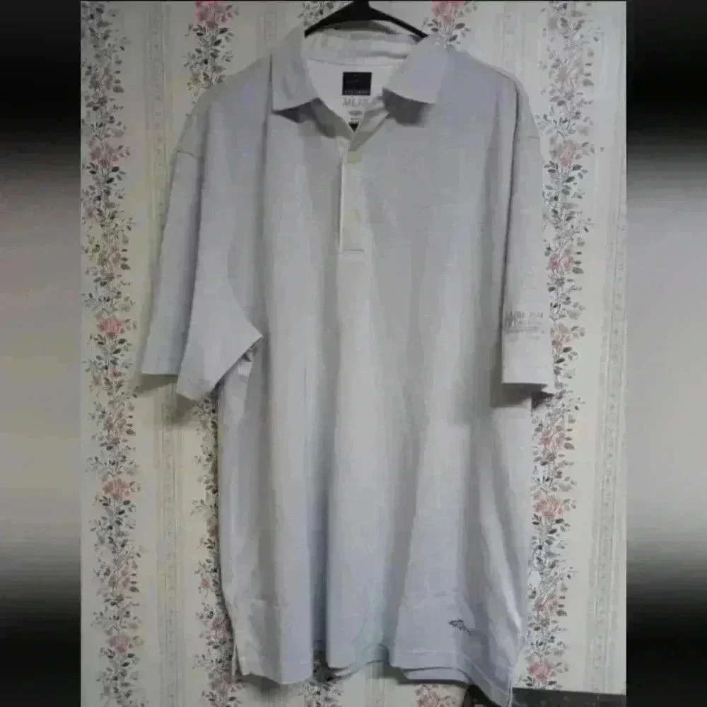 Greg Norman ML75 Mens Polo Shirt Golf Performance Preppy White Gray Striped  XL